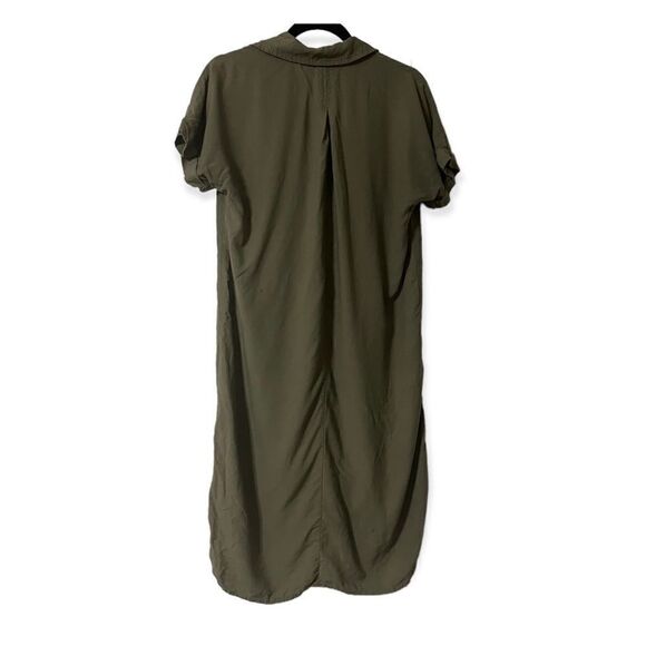 Max studio dress XS extra small green olive army EUC button up short sleeve EUC - Picture 6 of 7